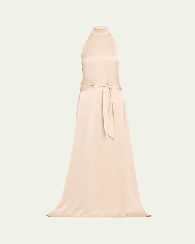 Jocelyn Tie-Front Satin Maxi Dress